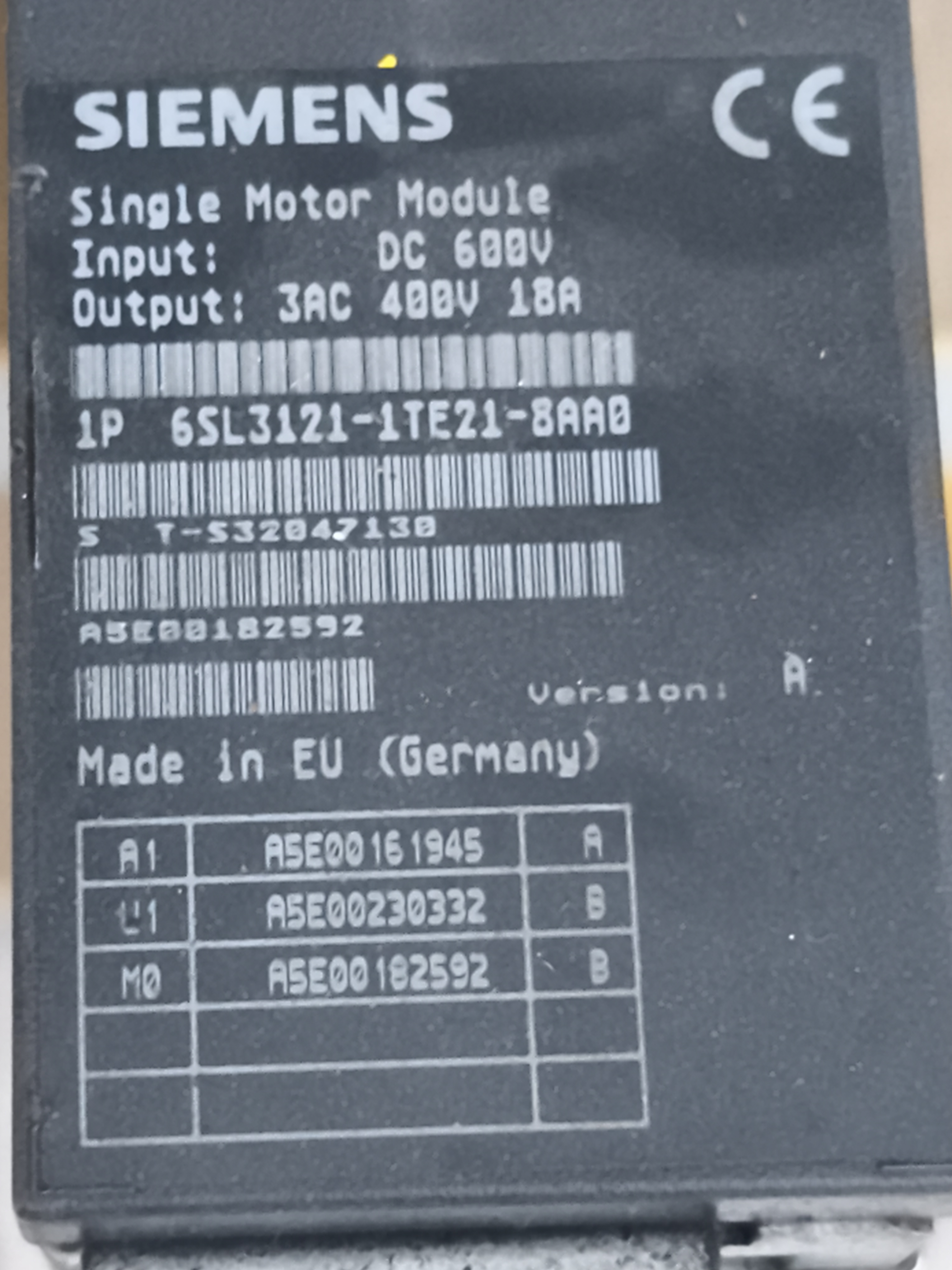 Siemens Motor Module SINAMICS S120 6SL3121-1TE21-8AA0
